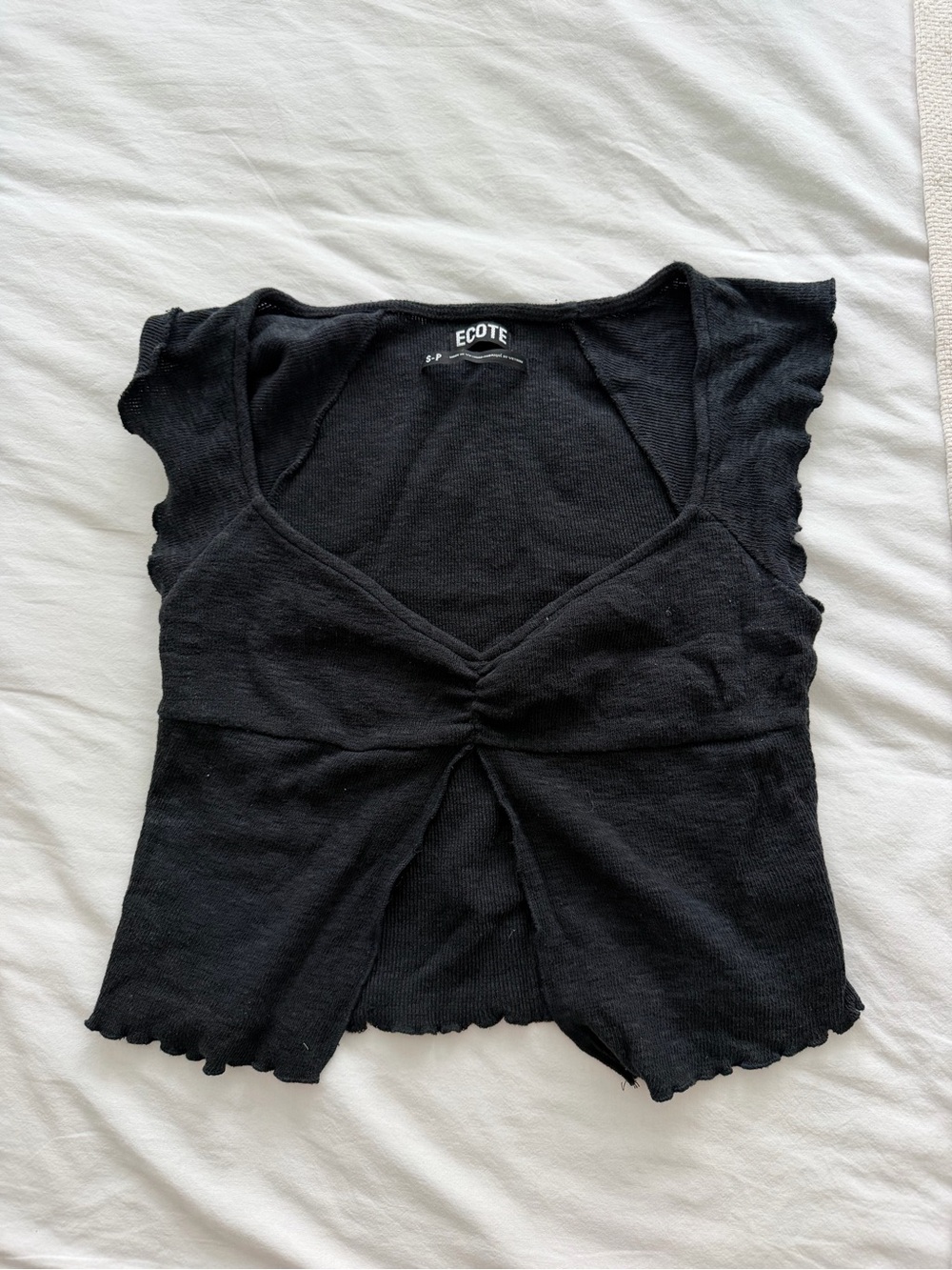 Ecote Black Twist-Front Cropped Knit Top